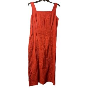 Eileen Fisher Cotton Red Orange Square Neck Sleeveless Dress Size Small